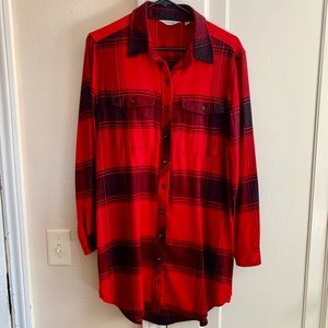 Athleta Red Buffalo Plaid Flannel shirt dress